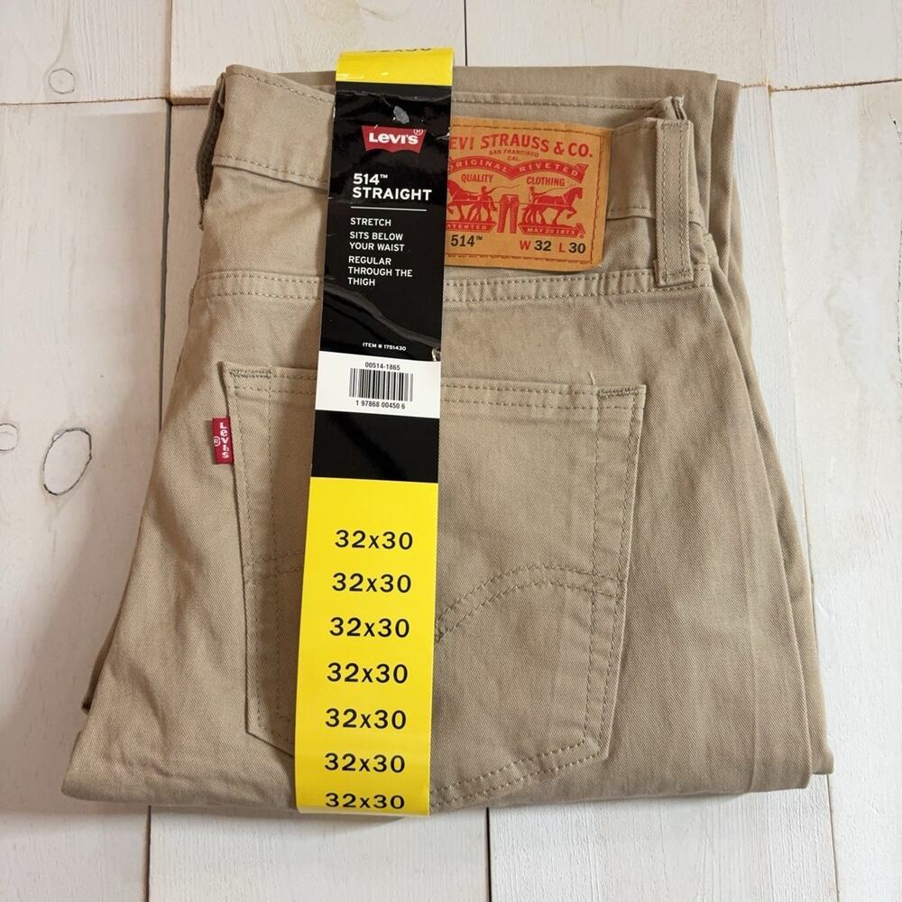 Levi's 514 Jeans Mens 32x30 Beige Straight Fit Stretch Denim 5 Pocket Zip NWT